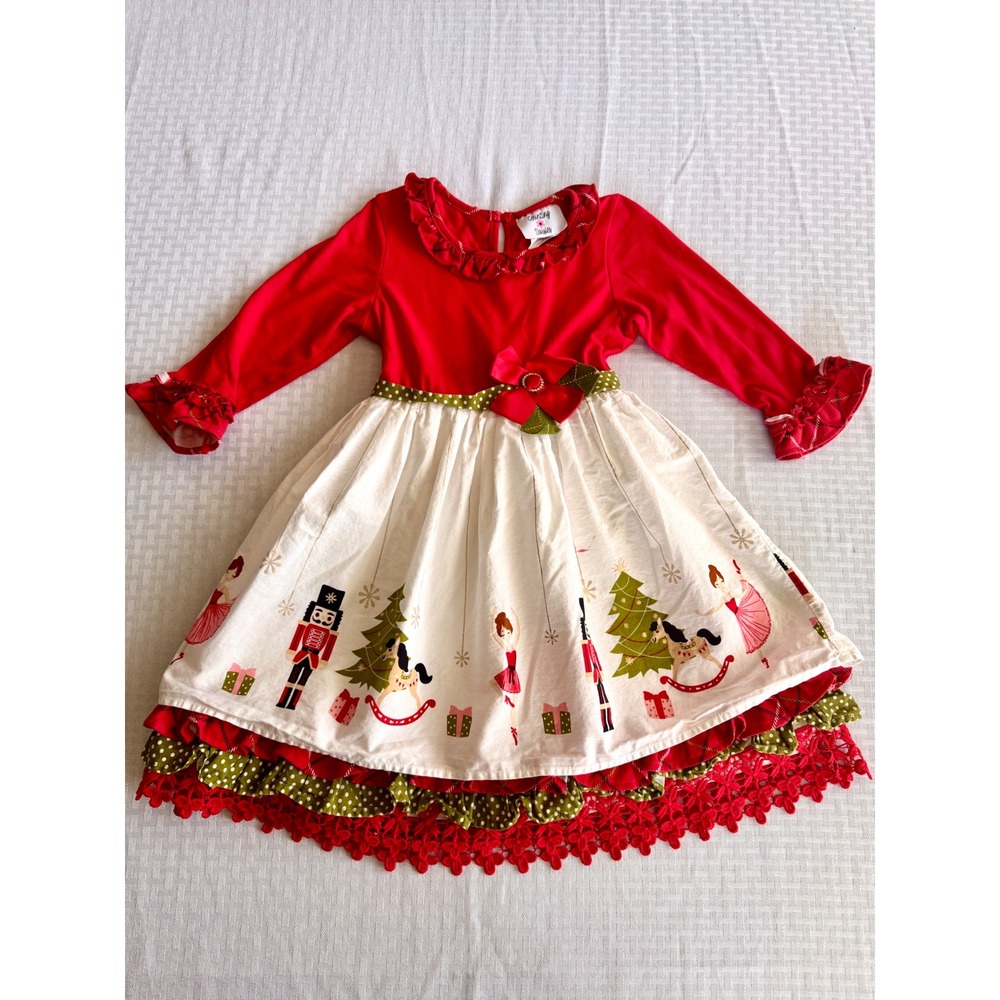 Counting Daisies Girls Nutcracker Christmas Holiday Dress Red Cream 6X H316039